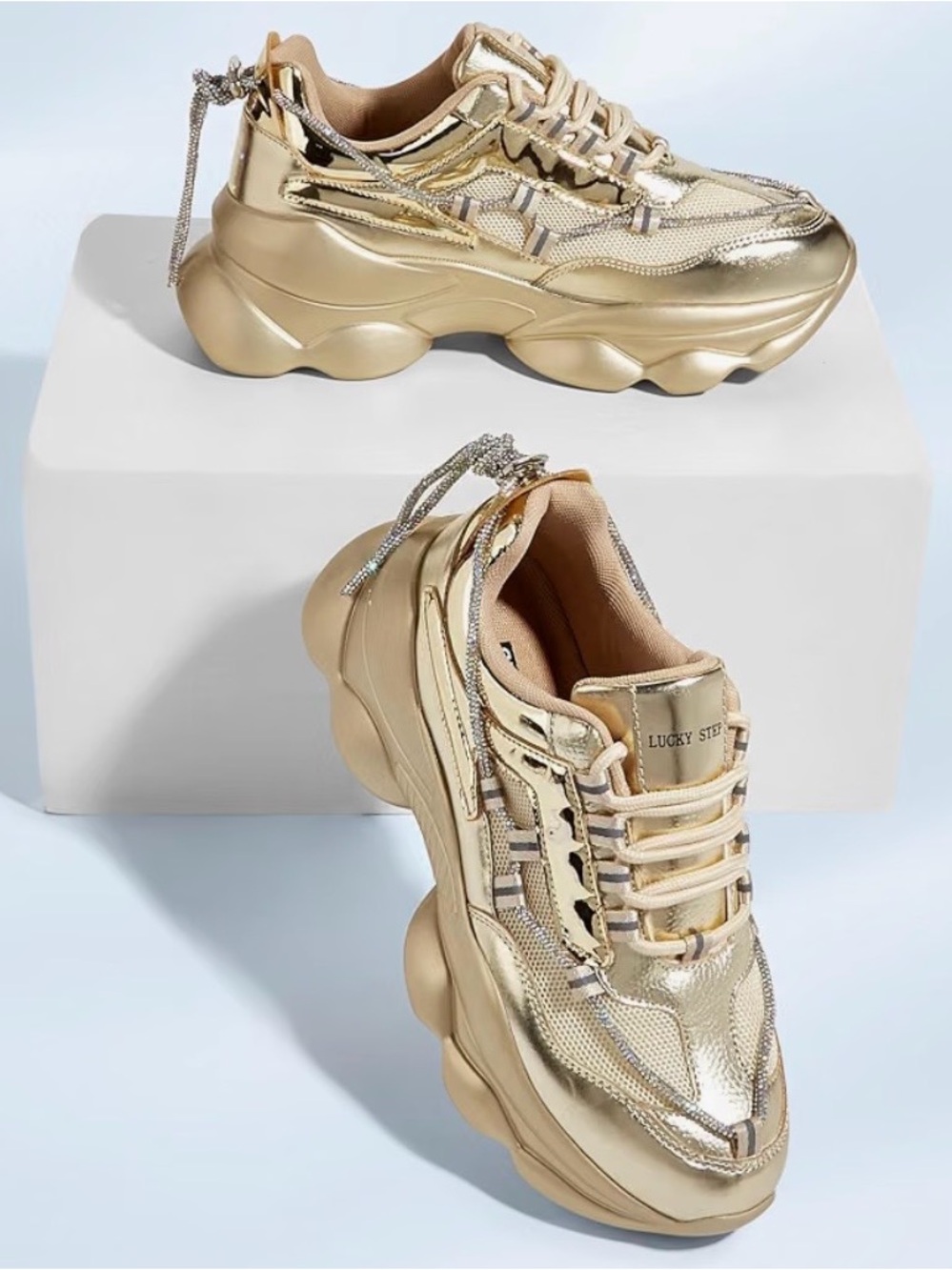 Women's 90s Chunky Sneakers Sparkly Bling Rhinestone Rope Platform
